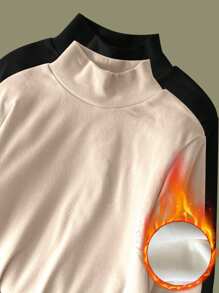 Calvaya 高领保暖抓绒纯色长袖打底 T 恤 - 彩色 - 查看 7