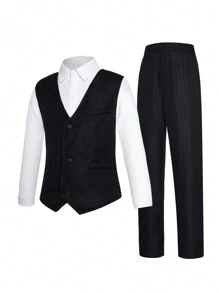2 cái/bộ Bé trai Quý ông Màu thuần Áo vest Bộ đồ Áo khoác Và Thường xuyên Quần Bộ , Thích hợp Đối với Hằng ngày & Lễ hội , Mùa thu & Mùa Đông - màu đen - Xem 1
