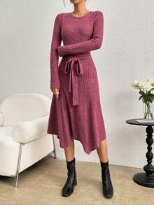 SHEIN Essnce Của phụ nữ Ngày lễ tình nhân Đầm Phong cách Knotted Eo Thanh lịch Đầm - Đỏ - Xem 4