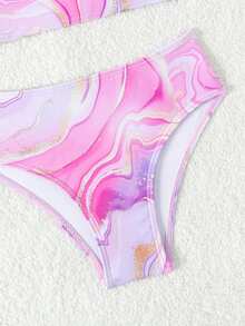 年轻女孩大理石花纹分体比基尼套装夏季海滩 - 彩色 - 查看 4