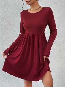 SHEIN LUNE Solid Smock Dress - Red - View 4
