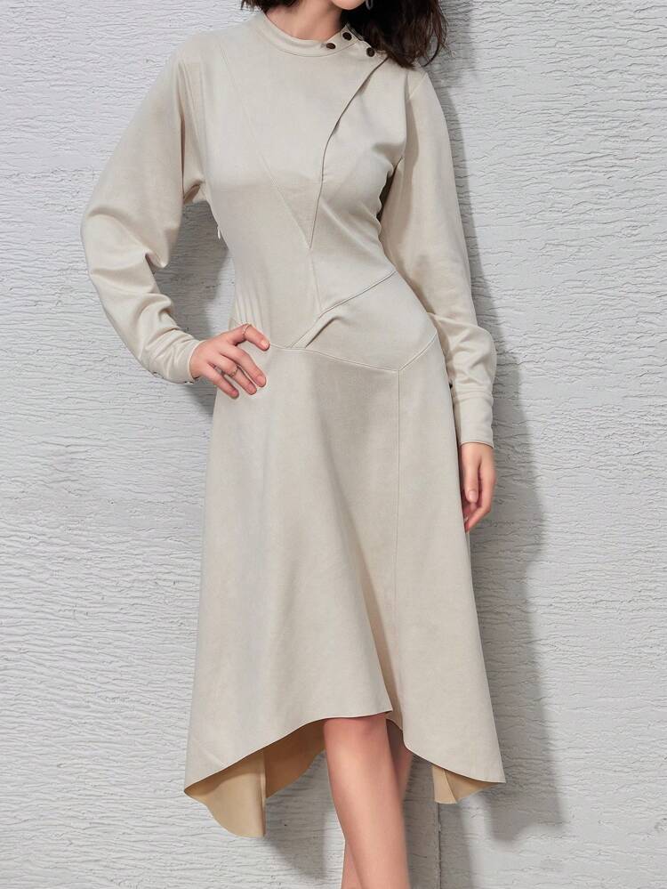 Solid Color Round Neck Long Sleeves Dress