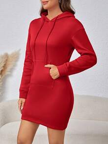 SHEIN Clasi 女士束口帽休閒連衣裙 - 紅色 - 查看 3