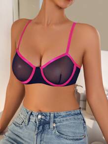 SHEIN 彩色網眼背心,帶有蕾絲修飾 - 藍色 - 查看 3