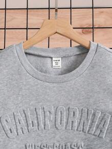 Teen Boy Embossed Letter Sweatshirt And Sweatpant Set - Grey - View 7