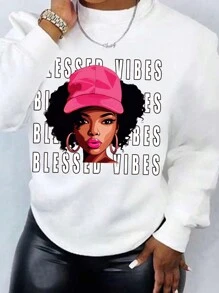 INAWLY 加大碼毛絨衛衣,帶有卡通人物和字母印花 - 白色 - 查看 3