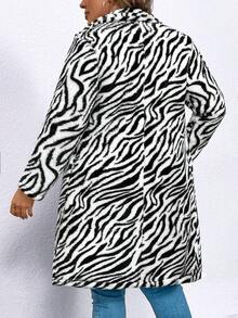 SHEIN LUNE Plus Size Fuzzy Zebra Print Coat - Black and White - View 2