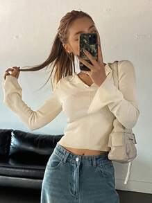 DAZY Suéter de mujer de unicolor con mangas acampanadas para otoño