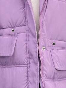 SHEIN Tween Girl 单件翻盖口袋连帽夹棉大衣 - 紫色 - 查看 4