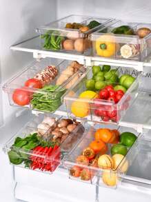 SHEIN Basic living 1入組冰箱抽屜收納盒，冰箱收納箱，帶手柄的拉出式，冰箱置物架收納盒，透明容器，適用於放置食物、飲料，在0.6以下的冰箱置物架上使用 - 無色 - 查看 1