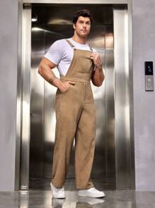 Manfinity LEGND 男式带口袋灯芯绒工装裤 - 卡其色 - 查看 4