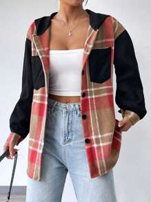 SHEIN LUNE 格子拼接帽子外套 - 彩色 - 查看 4