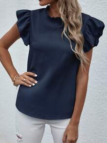 Breezaya Solid Color Ruffle Sleeve Shirt