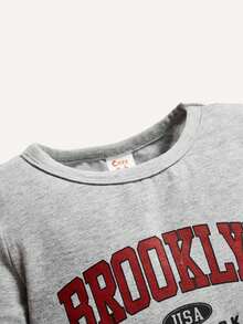 男寶寶字母印花圓領長袖連體褲套裝 - 淺灰色 - 查看 3