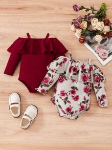 2pcs/Set Baby Girls' Floral Bodysuit Set - Multicolor - View 1