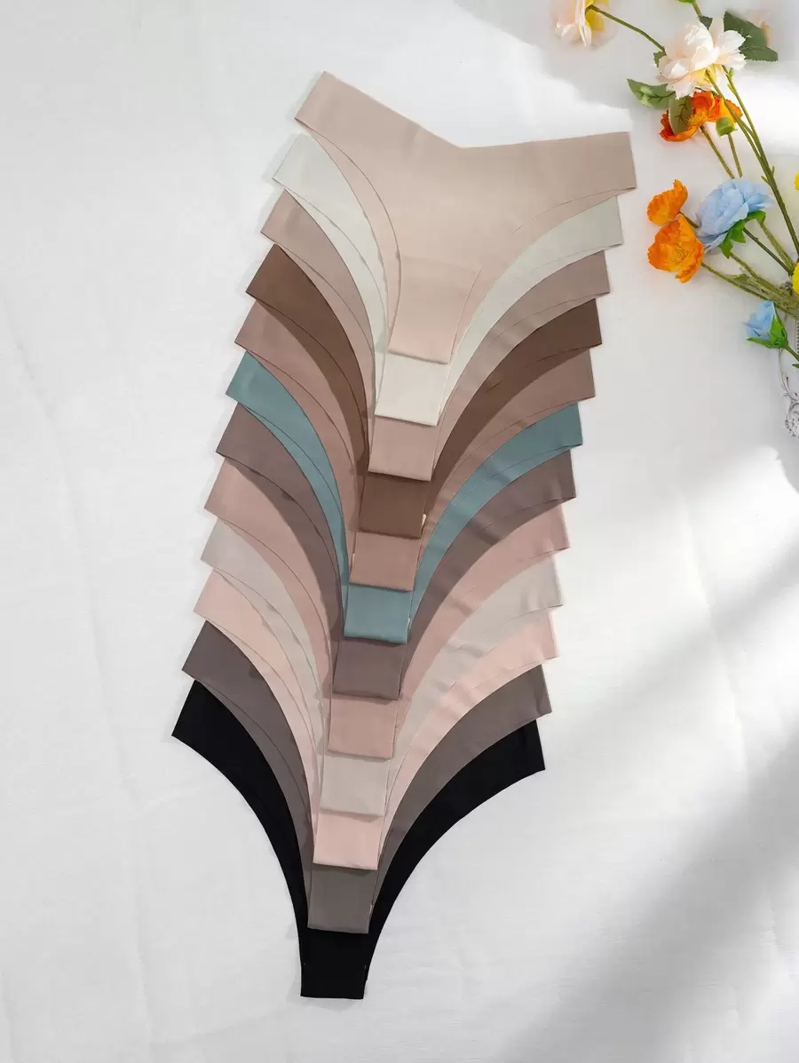 12入組純色丁字褲內衣 - 彩色 - 查看 1