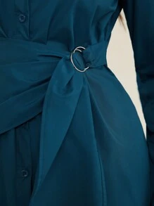 Mulvari 純色鈕扣前長袖連衣裙 - 藍色 - 查看 6