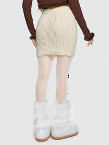 ROMWE Kawaii Bow Knot Front Cable Knit Sweater Skirt - White - View 3