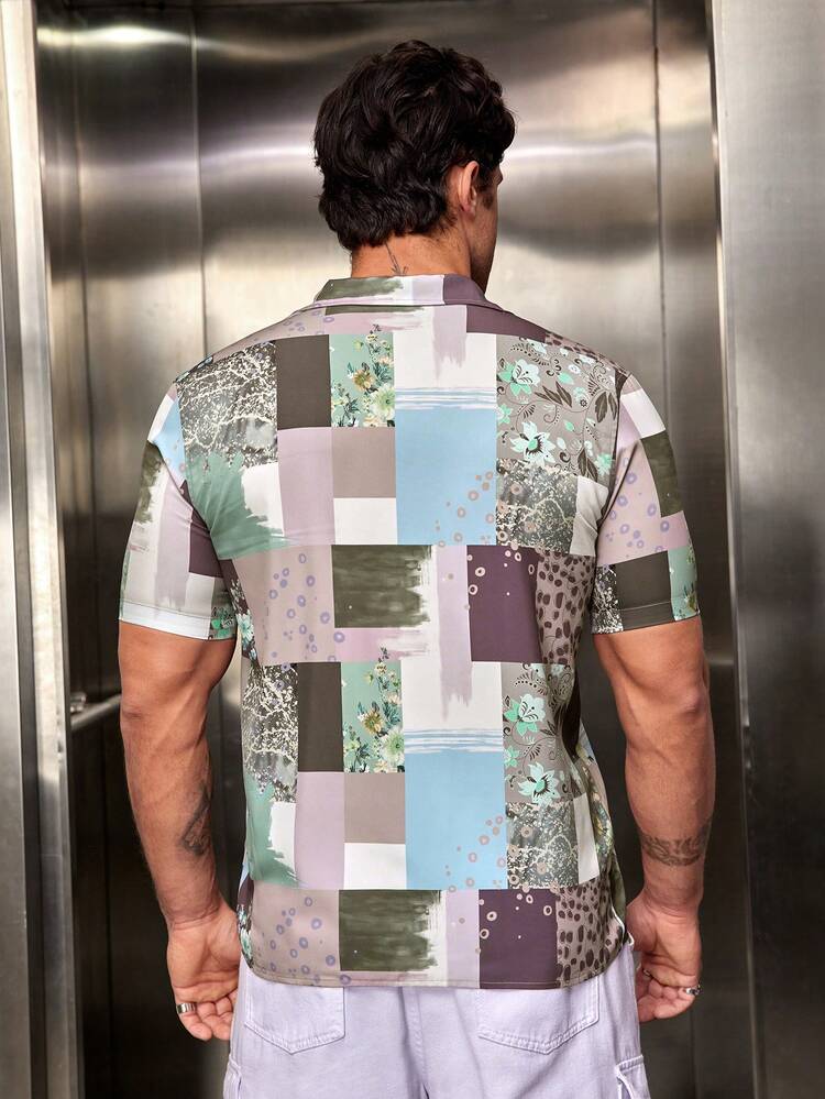 Men's Color Block Printed Short Sleeve Shirt
