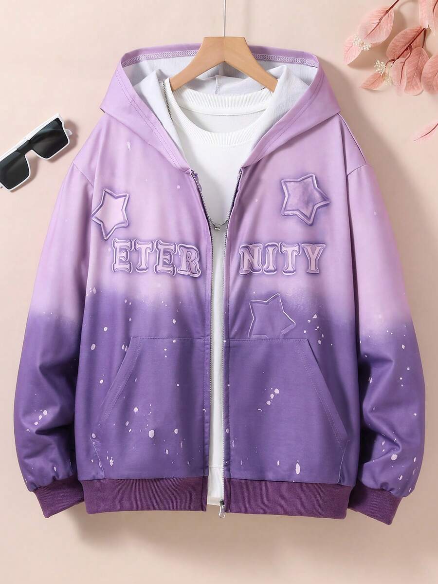 少女渐变字母和星星印花卫衣 - 紫色 - 查看 1