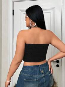 SHEIN ICON 大尺碼空心針織上衣 - 黑色 - 查看 6