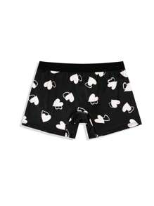 Men's Heart Shaped Print Boxer Shorts - Black - View 2