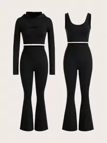 SHEIN Sports Women's Seamless Hooded Athletic Tracksuit - Black - View 4