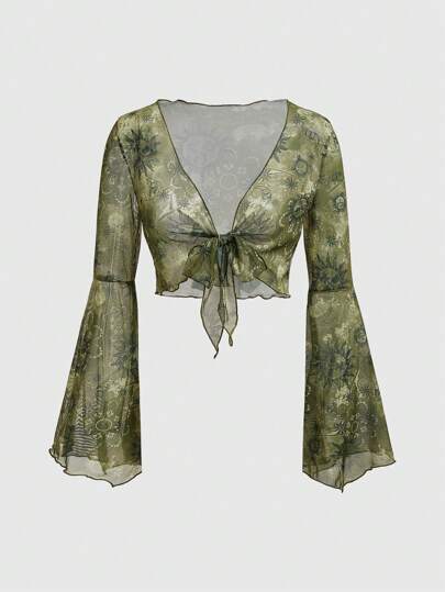 Hippie Camiseta De Correa De Pecho Con Estampado De Malla Paisley Y Diseño De Sol, Luna Y Estrellas Para Mujer