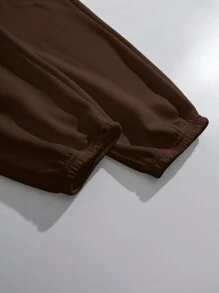 SHEIN Unity 蝴蝶與字母印花彈性腰運動褲 - 棕色 - 查看 3