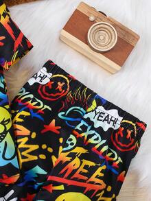 SHEIN Chàng trai trẻ Giải trí Vòng cổ Áo thun Và Quần Vừa Khít Nhà  Mặc - màu đen - Xem 5