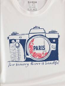 SHEIN LUNE 印花短袖t恤 - 白色 - 查看 3