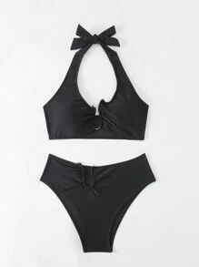 SHEIN Swim Women's Lace-Up Bikini Set Summer Beach