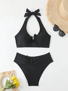 SHEIN Swim Women's Lace-Up Bikini Set Summer Beach
