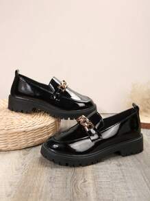 Women's Chunky Heel Loafers With Chain Decoration