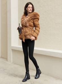 Anewsta 女式拼接棉袄帶領,帶有領子 - 黃色 - 查看 3