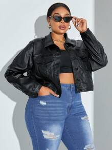 SHEIN SXY 實用口袋加大碼女士外套 - 黑色 - 查看 5