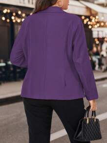 Celure 女士加大尺碼實色翻領雙排釦西裝外套 - 紫色 - 查看 2