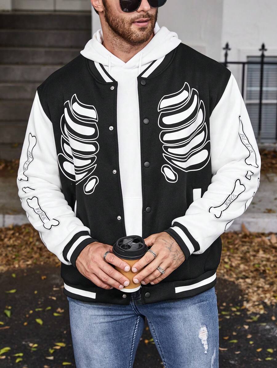 Manfinity LEGND Große Größen Baseball Jacke mit Herren Schädel Muster, - Verschiedenfarbig - Übersicht 1