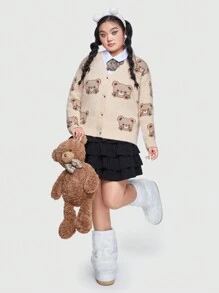 ROMWE Kawaii Của phụ nữ Kích thước lớn Hình con gấu hoạt hình Áo len Mở - Nhiều màu - Xem 1