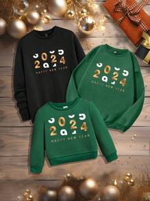 嬰幼兒男童休閒圓領2024年口號印花套頭衫 - 綠色 - 查看 1