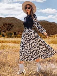 SHEIN LUNE 無腰帶燈籠袖連身裙 - 彩色 - 查看 5