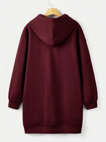 SHEIN EZwear Chất rắn Có màu sắc Chi tiết vá Áo nỉ có mũ - Màu Đỏ Sâu - Xem 2