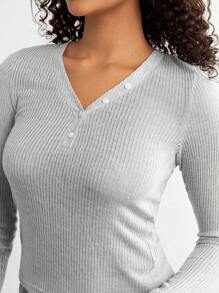 女士純色上衣和褲子家居套裝 - 灰色 - 查看 8