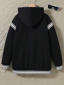少年男孩條紋連帽運動衫 - 黑色 - 查看 2