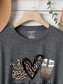 INAWLY Kaos Ukuran Plus Hati Leopard Casual - Dark Grey - View 3