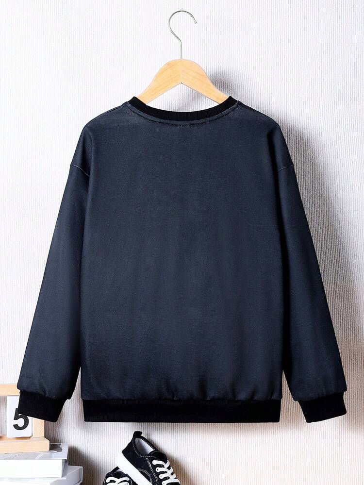 Boys' Leisure Loose Fit Knitted Sweatshirt With Round Neckline And Letter Print