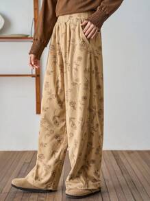 FRIFUL 花卉花紋彈性腰筒裝 - 卡其色 - 查看 5