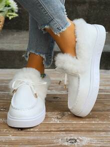 Women's Snow Boots, Thermal Lined, Slip-On, Korean Style, Anti-Slip Flat Shoes - White - View 4