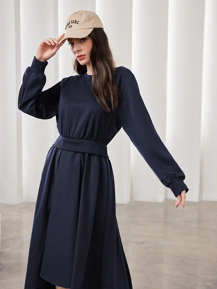Women'S Round Neck Raglan Sleeve Dress