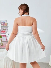 SHEIN EZwear Vestido De Cuello Halter Para Mujer De Talla Grande - Blanco - Ver 2